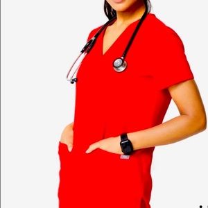 NWT Limited Edition Figs Pop Red Scrub Set